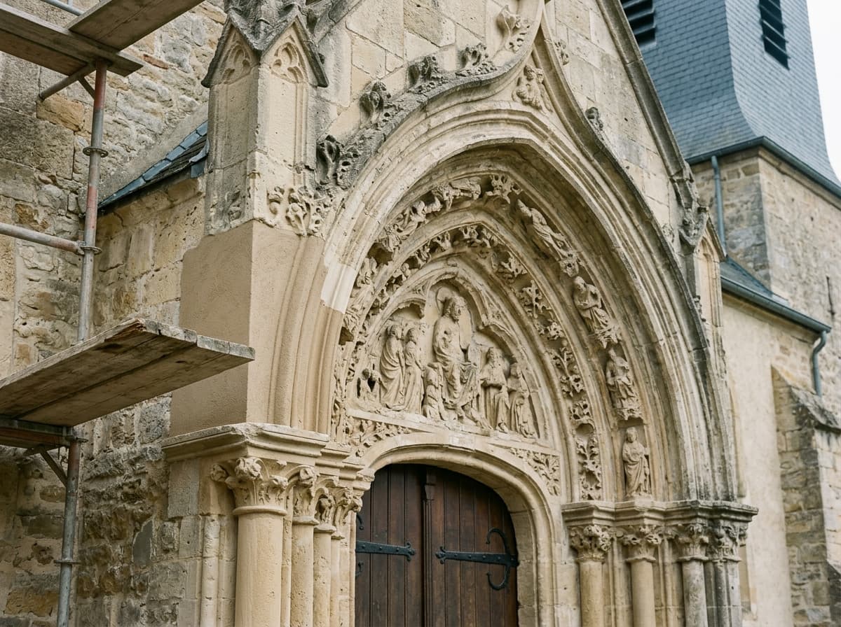 Restauration d'un portail en pierre ancienne d'un édifice classé au Luxembourg